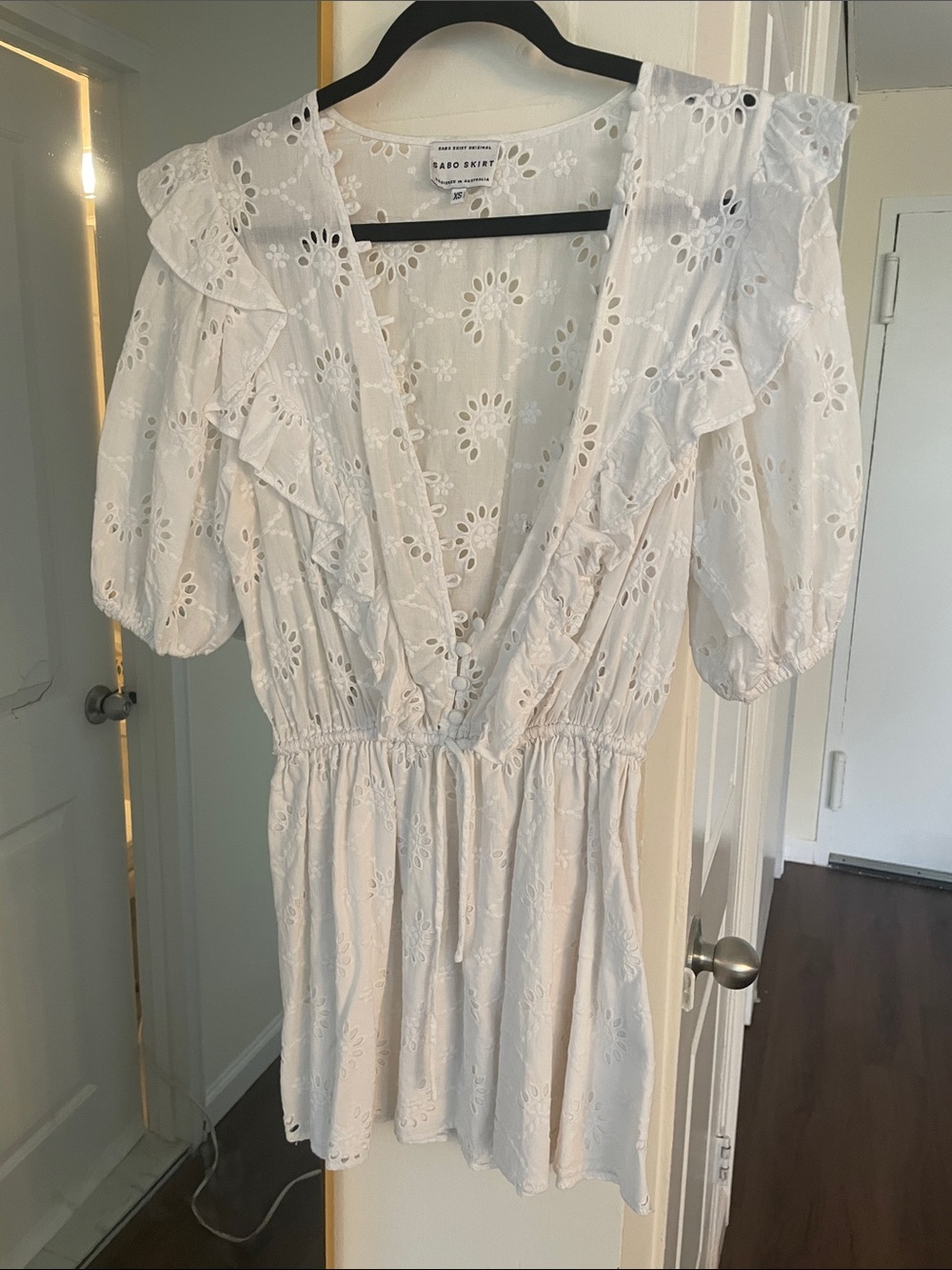 White Eyelet Ruffle V-Neck Dress